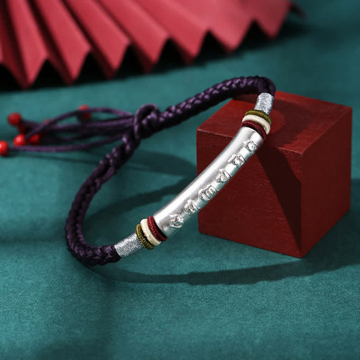 Buddha Stones 999 Sterling Silver Om Mani Padme Hum Protection Strength String Bracelet - 999 Sterling Silver - Dark Purple(Bracelet Size 16+4.5cm) - image 17