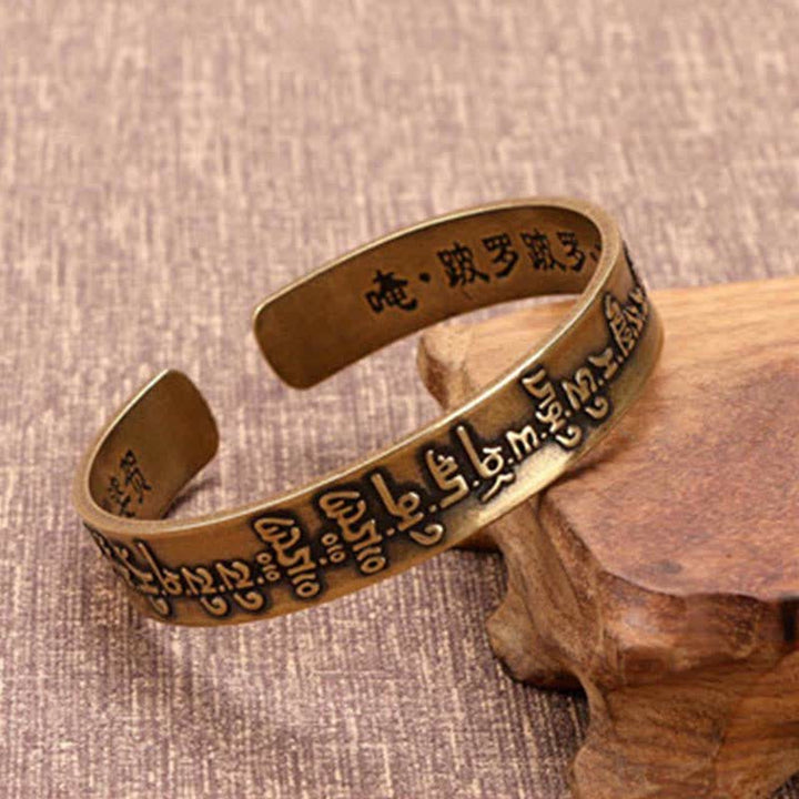 Buddha Stones 2Pcs Om Mani Padme Hum Dragon Phoenix Copper Leather Peace Cuff Bracelet Bangle