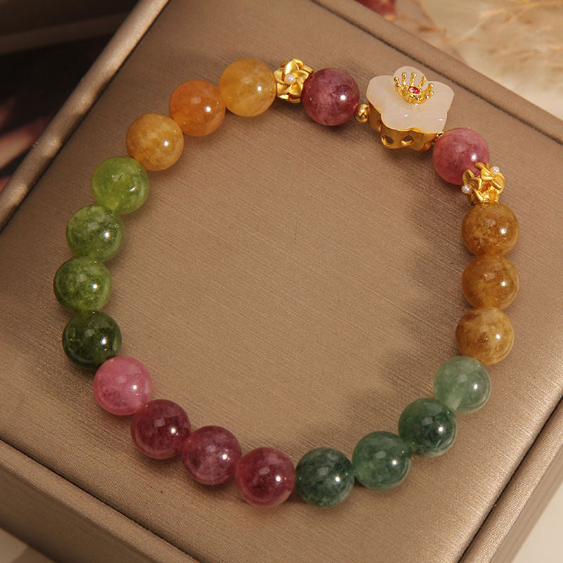 Buddha Stones Colorful Tourmaline Jade Flowers Love Bracelet