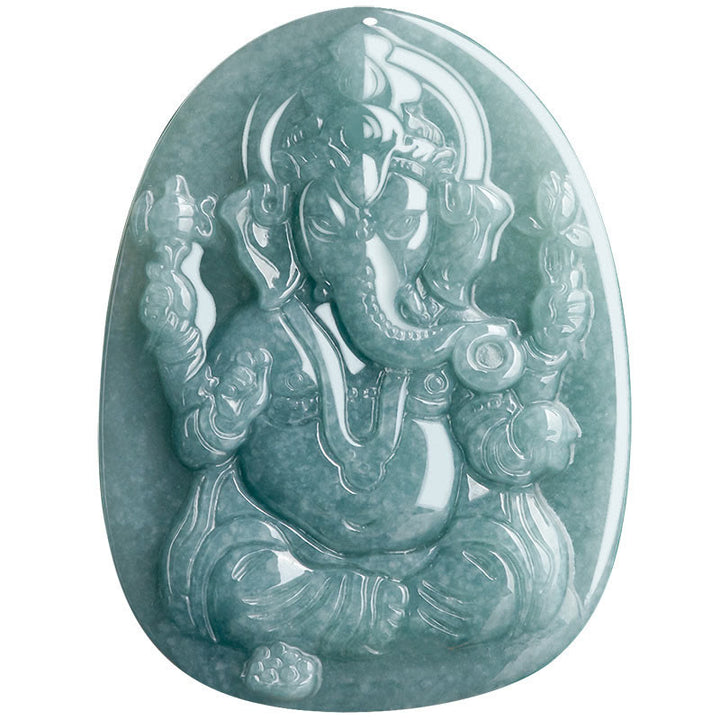 Buddha Stones Natural Jade Ganesh Ganpati Elephant Protection Amulet Necklace Pendant - image 10