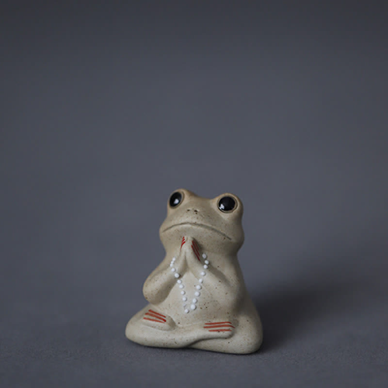 Meditating Ceramic Small Frog Statue Decoration - Praying Frog(Lotus Tray Not included) - image 0