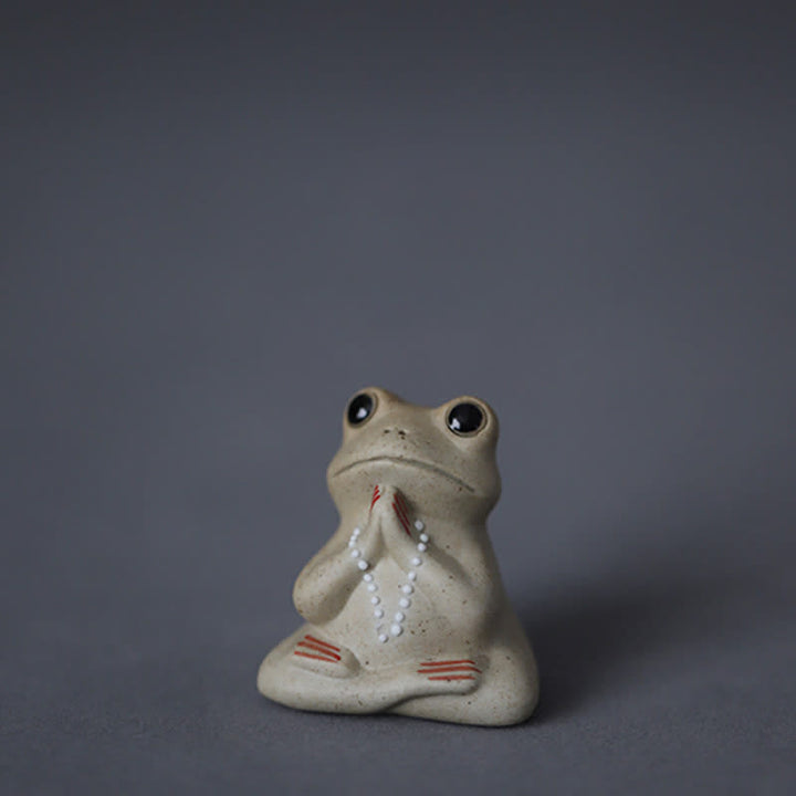 Meditating Ceramic Small Frog Statue Decoration - Praying Frog(Lotus Tray Not included) - image 0