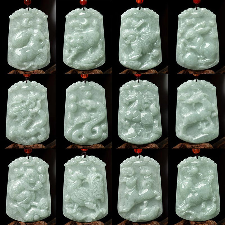 Natural Jade 12 Chinese Zodiac Abundance Amulet Pendant Necklace - image 26