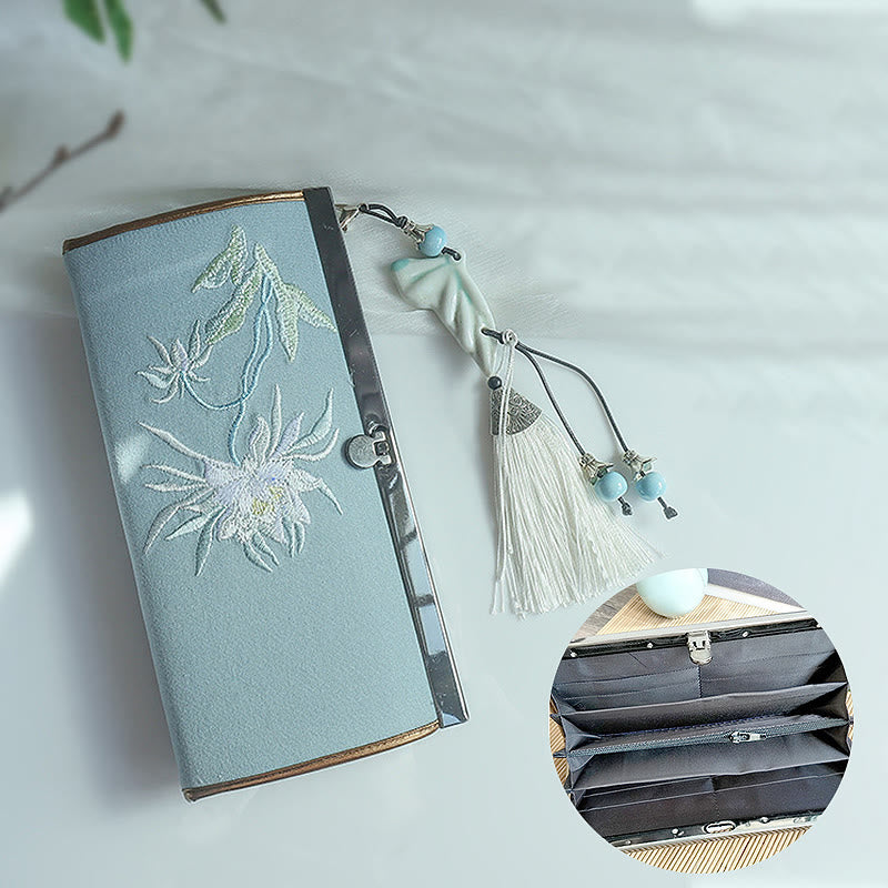 Flower Plum Peach Blossom Bamboo Double-sided Embroidery Large Capacity Cash Holder Wallet Shopping Purse - image 1