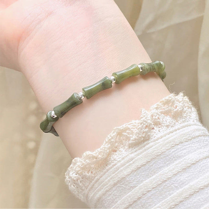 Buddha Stones 925 Sterling Silver Bamboo Jade Lucky Cat Fu Character Luck Abundance Bracelet - image 11
