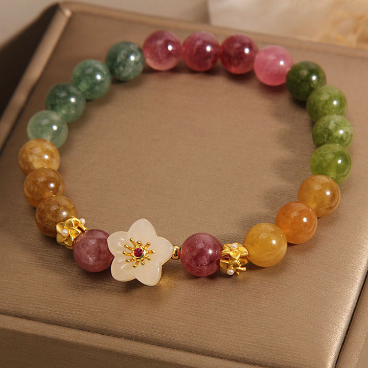 Buddha Stones Colorful Tourmaline Jade Flowers Love Bracelet