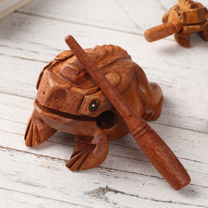Buddha Stones Handcrafted FengShui Wealth Luck Frog Mini Wooden Croaking Frog Guiro Decoration - image 6