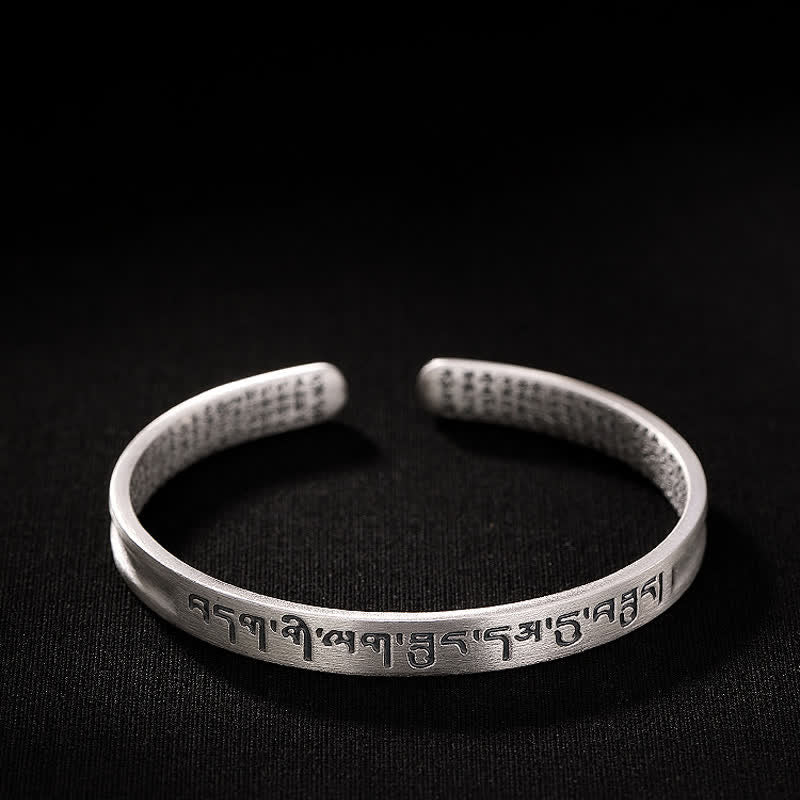 999 Sterling Silver Six True Words Heart Sutra Protection Bracelet Bangle - image 6