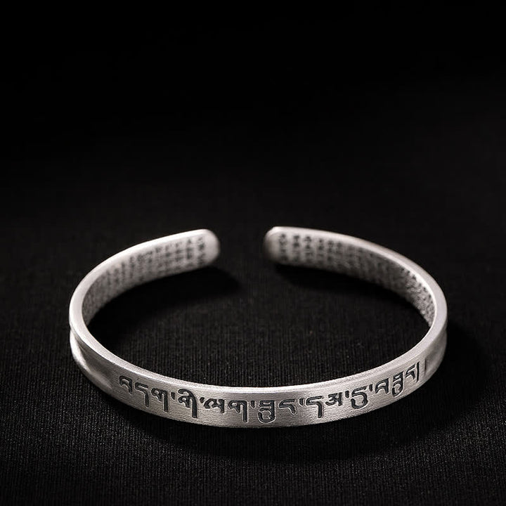 999 Sterling Silver Six True Words Heart Sutra Protection Bracelet Bangle - image 6