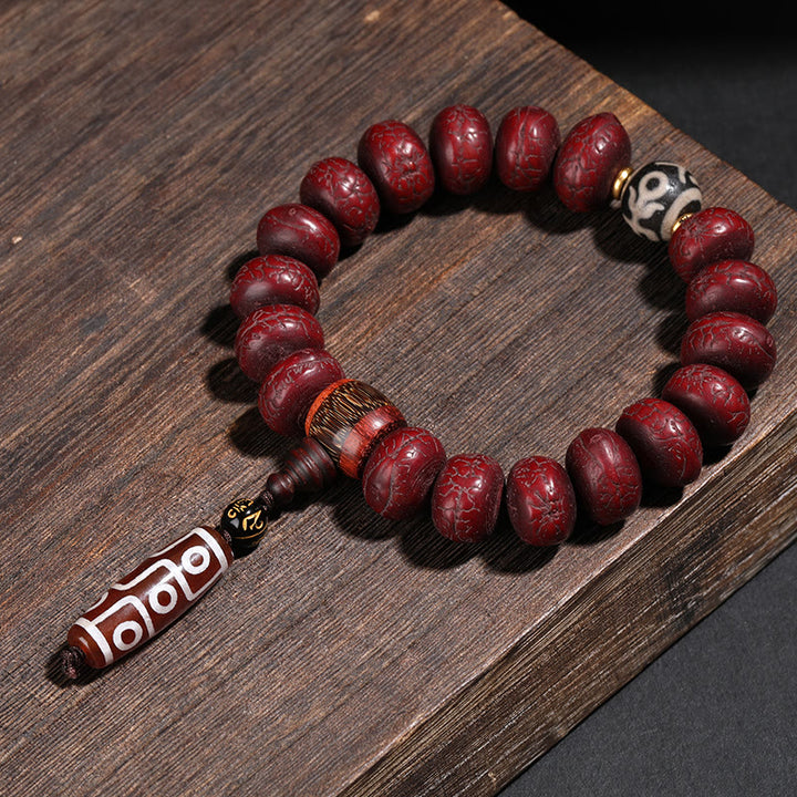 Buddha Stones Tibet Bodhi Seed Dzi Bead Dancing Lion Luck Bracelet Wrist Mala