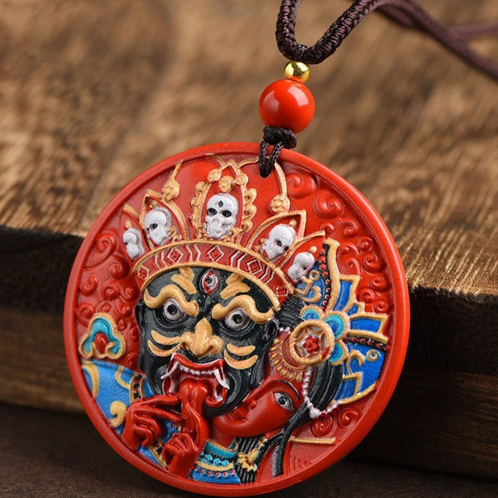 Buddha Stones Zakiram Goddess of Wealth Painted Cinnabar Blessing Necklace Pendant