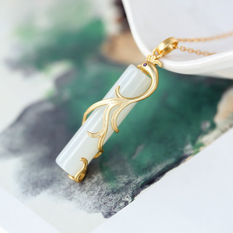 Buddha Stones Jade Dragon Phoenix Copper Protection Necklace Pendant - image 11