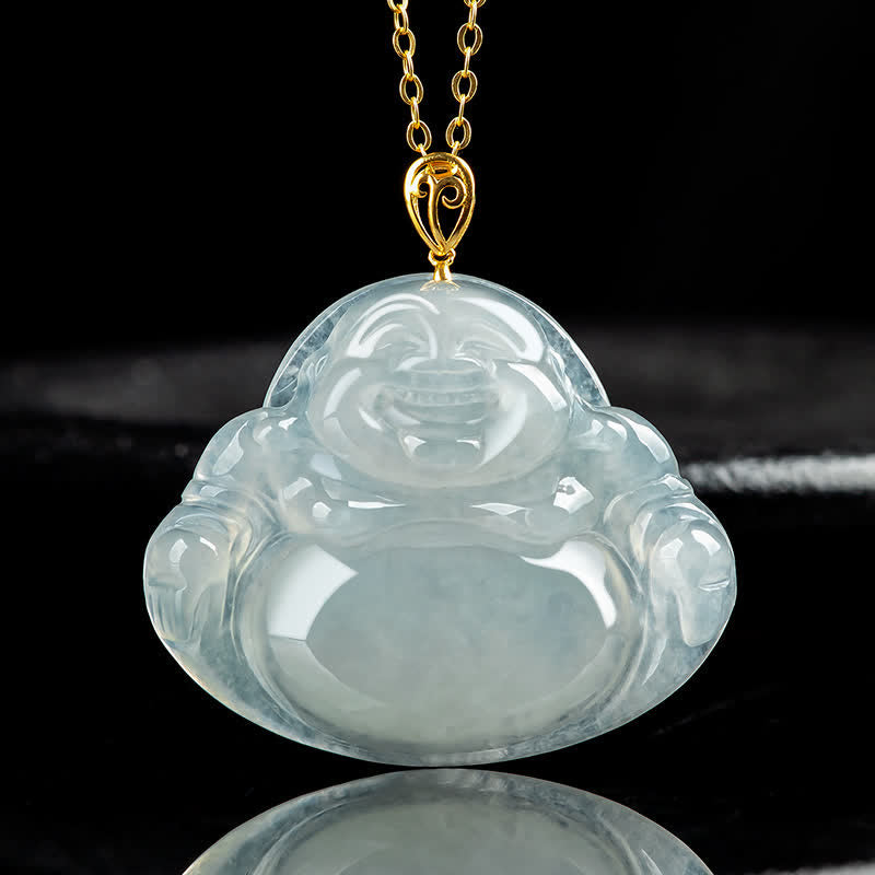 Laughing Buddha Natural Jade 18K Gold Abundance Necklace Pendant - Jade - image 1
