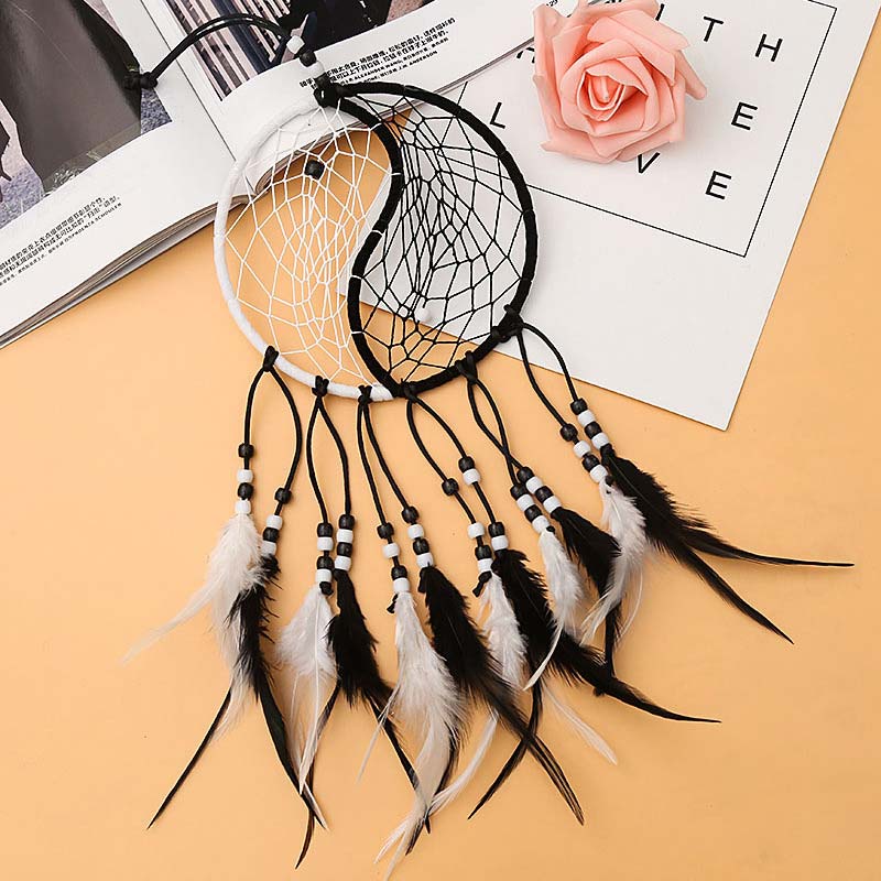 Yin Yang  Dream Catcher Circular Net with Feathers Balance Decoration - image 15