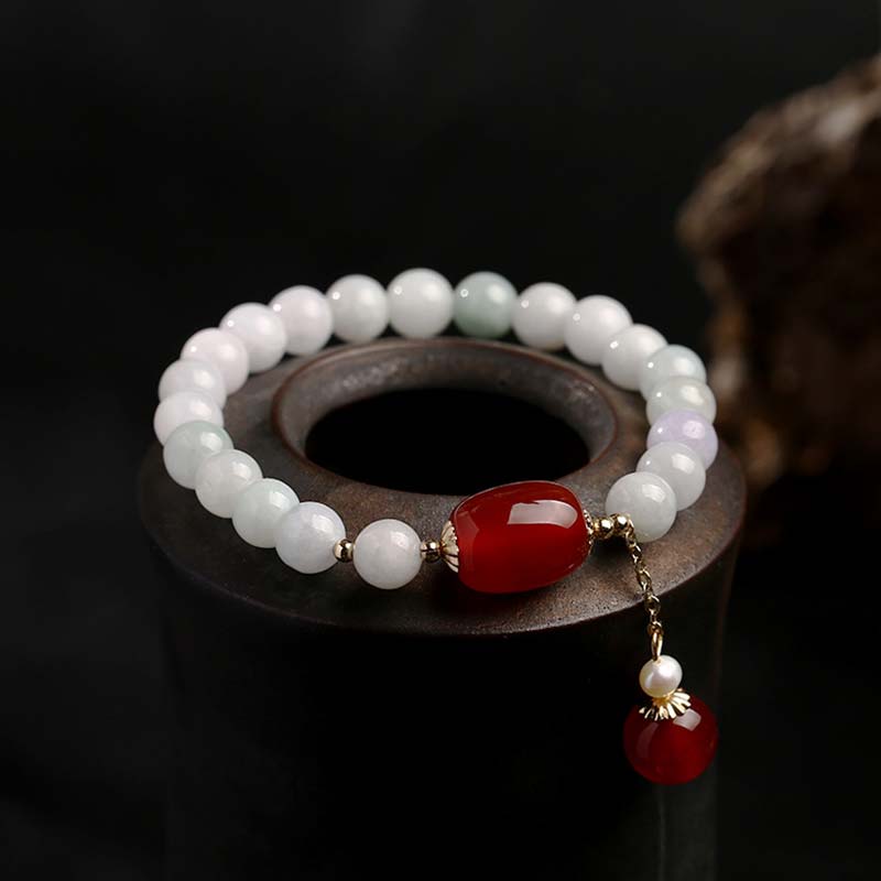 Buddha Stones Natural White Jade Agate Protection Bracelet