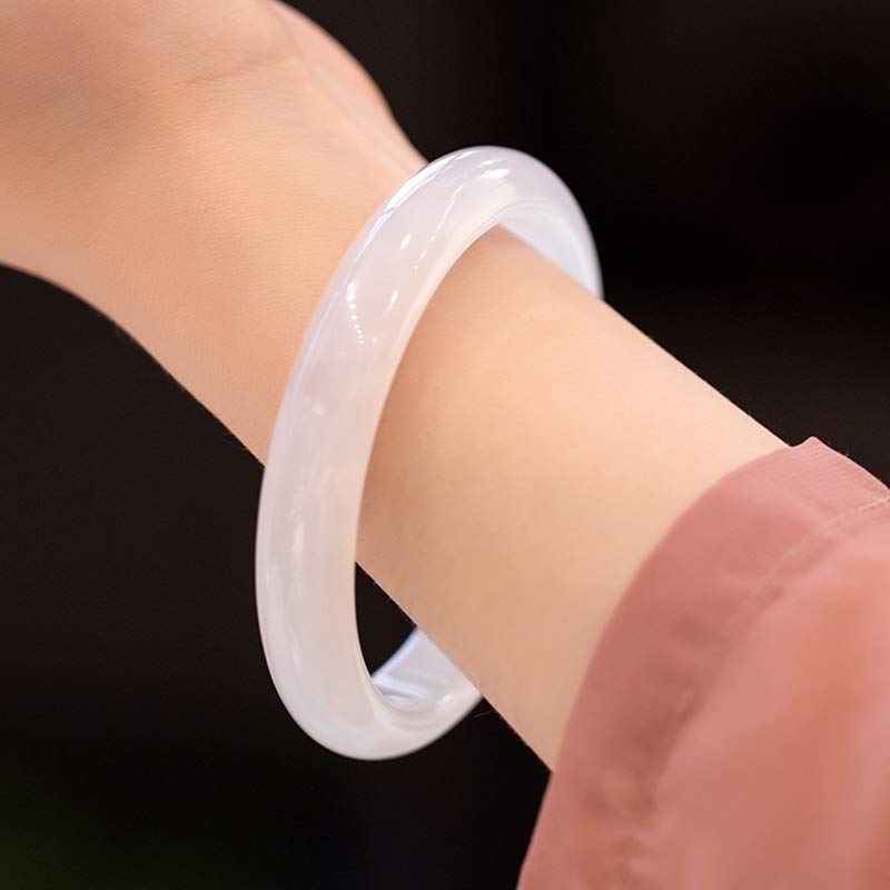 Buddha Stones Natural Chalcedony Harmony Positive Bracelet Bangle - White - 64mm - image 1