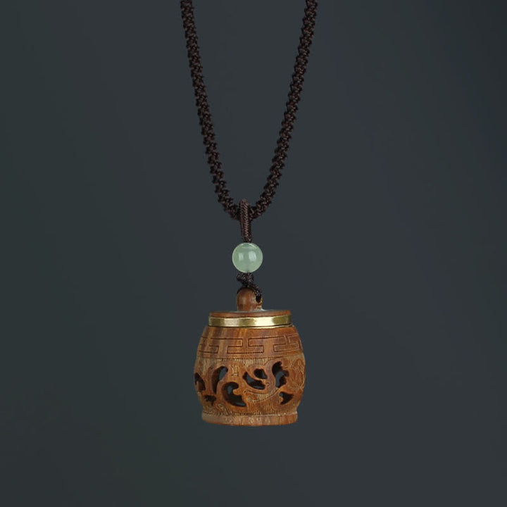 Buddha Stones Tibet Green Sandalwood Rosewood Om Mani Padme Hum Lotus Positive Soothing Necklace Pendant - Drum-shaped Rosewood - image 18