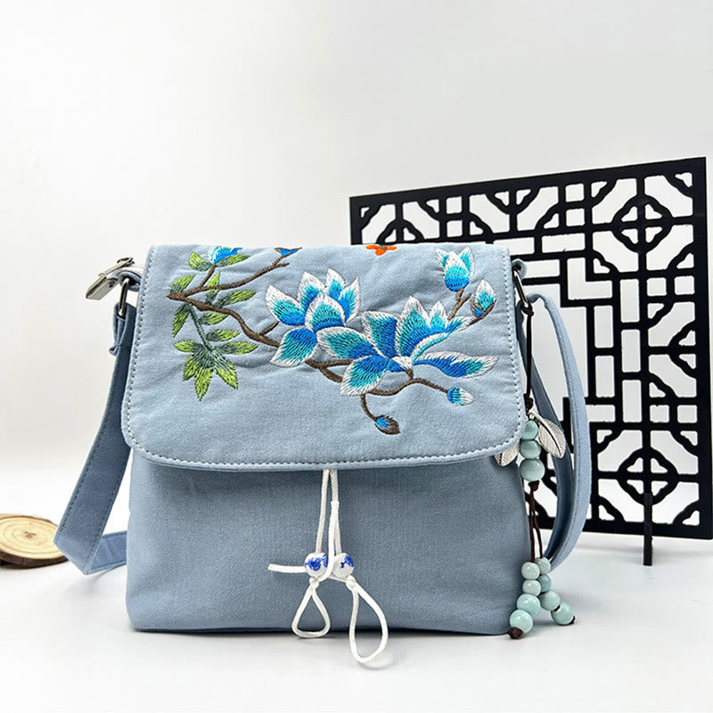 Buddha Stones Embroidered Camellia Epiphyllum Gardenia Sakura Flowers Crossbody Bag Shoulder Bag Cellphone Bag