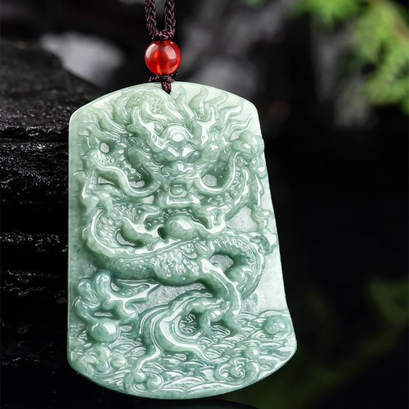 Buddha Stones Natural Jade Chinese Zodiac Dragon Sea Luck String Necklace Pendant - image 6