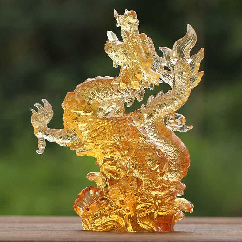 Buddha Stones Handmade Chinese Zodiac Yellow Dragon Liuli Crystal Art Piece Luck Protection Home Office Decoration - image 1
