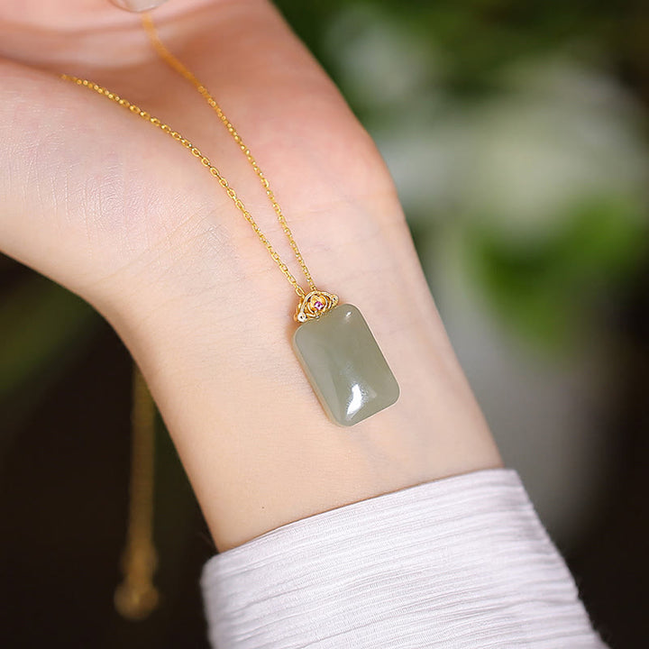 925 Sterling Silver Natural Hetian Jade Cyan Jade Luck Laughing Buddha Butterfly Necklace Pendant - Square Hetian Jade - image 43