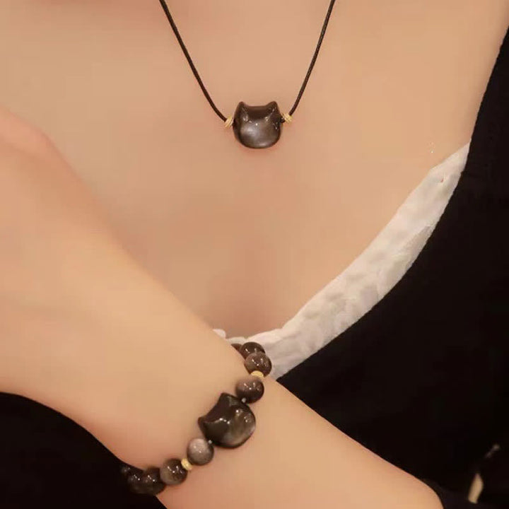 Buddha Stones Gold Sheen Obsidian Silver Sheen Obsidian Lovely Paw Lucky Cat Protection Bracelet - image 40