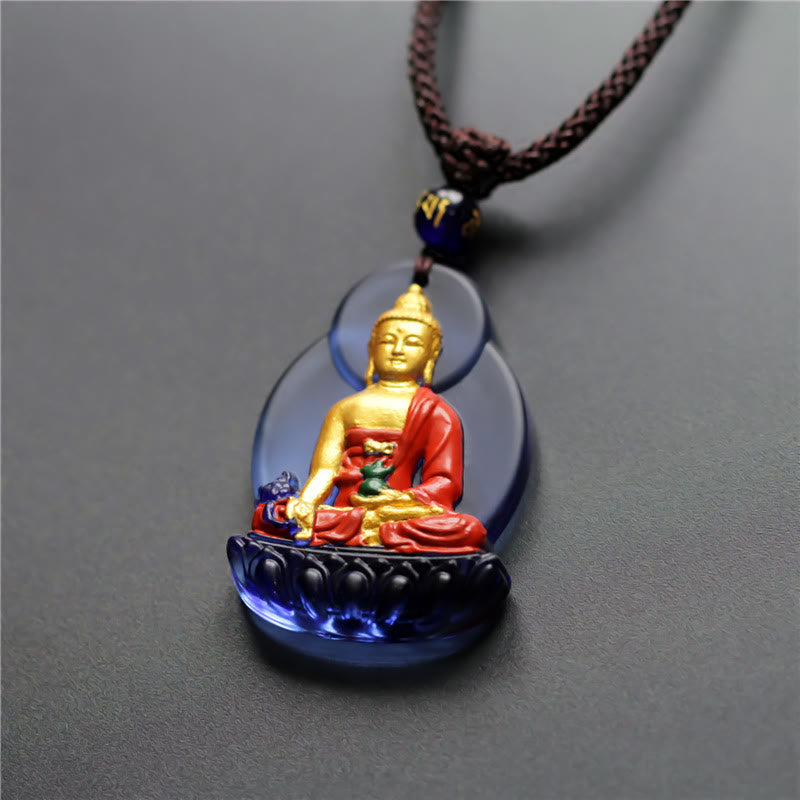 Buddha Stones Tibet Medicine Buddha Liuli Crystal Compassion Necklace Pendant - image 2