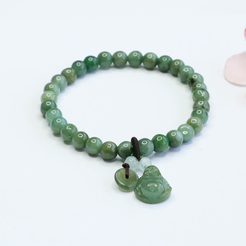 Buddha Stones Laughing Buddha Cyan Jade Healing Bracelet - Cyan Jade(Wrist Circumference: 14-15.5cm) - image 0