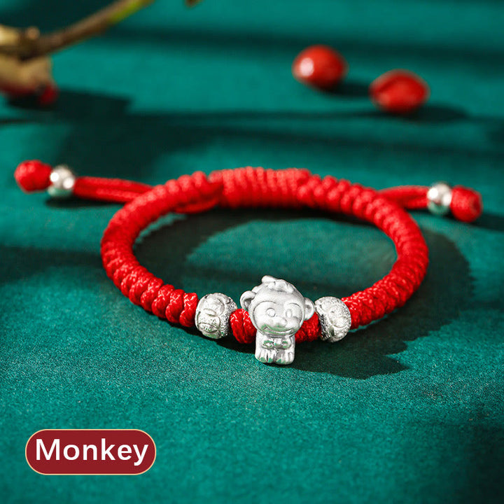 Buddha Stones 999 Sterling Silver Chinese Zodiac Red Rope Luck Handcrafted Kids Bracelet - Monkey(Bracelet Size 12+4cm) - image 21