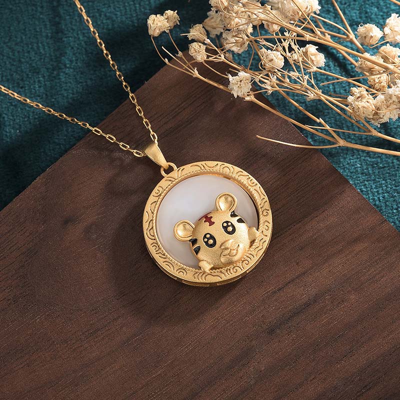 White Jade Year of the Tiger Blessing Necklace - image 2