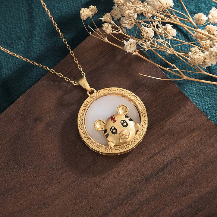 White Jade Year of the Tiger Blessing Necklace - image 2