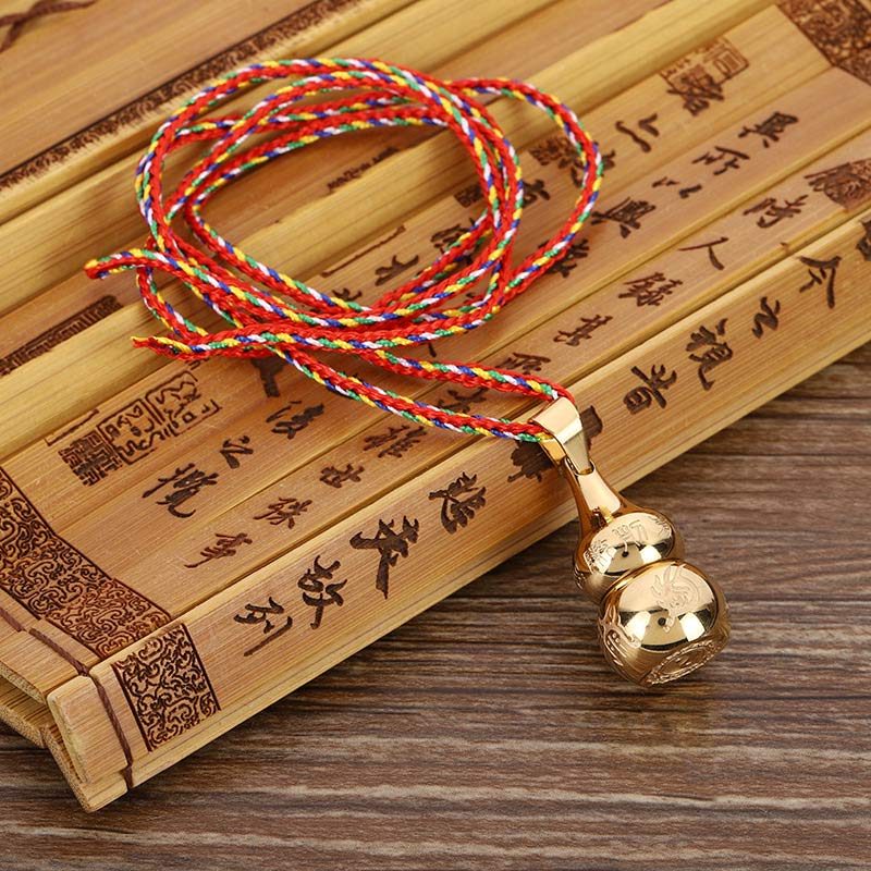 Buddha Stones Tibetan Yin Yang Symbol Gourd Harmony Titanium Steel Necklace Pendant - Gold&Colorful Cord - image 1