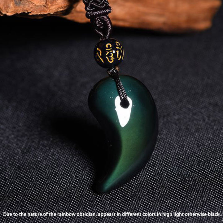 Buddha Stones Rainbow Obsidian Yin Yang Strength Pendant Necklace