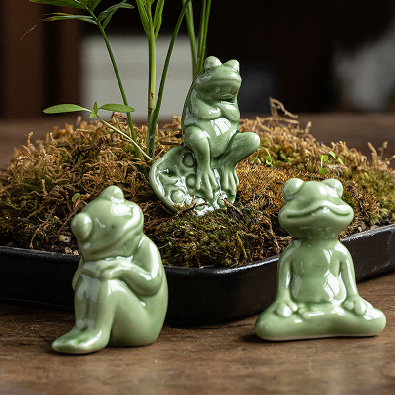 Buddha Stones Mini Small Meditation Lotus Resting Frog Ceramic Wealth Luck Home Tea Pet Figurine Decoration - image 1