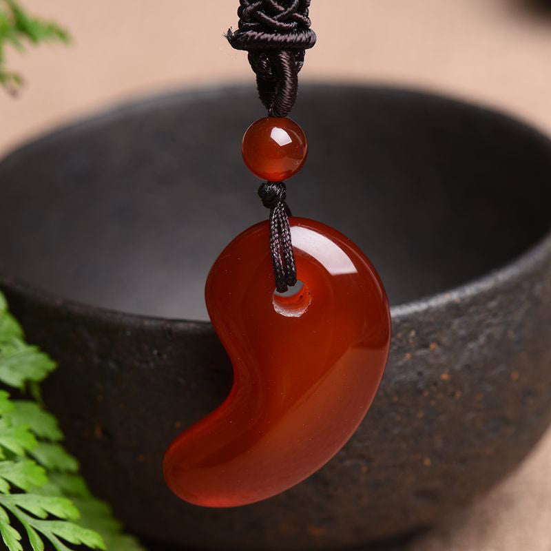 Red Agate Green Agate Moon Pattern Confidence Calm Necklace - Red Agate - image 2