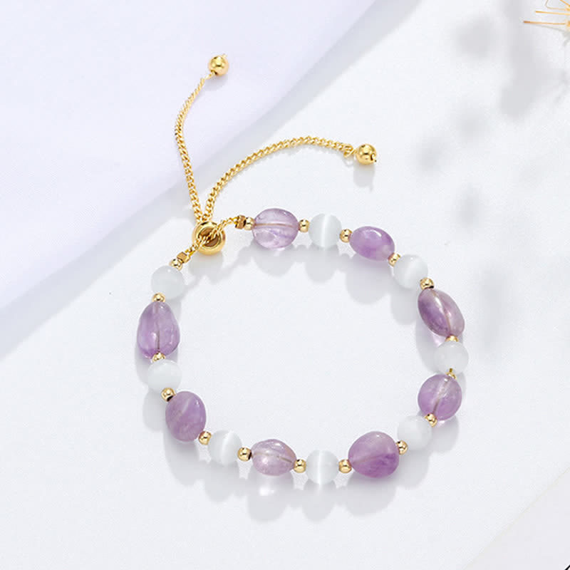 Amethyst Pink Crystal Black Rutilated Quartz Spiritual Awareness Bracelet - image 2