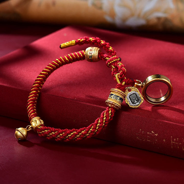 Buddha Stones Tibetan Om Mani Padme Hum Carved Zakiram Goddess of Wealth Charm Amulet Bracelet - Red Gold&Ghau Prayer Box(Wrist Circumference 14-20cm) - image 7