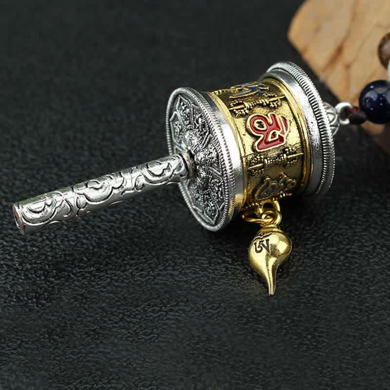 Buddha Stones Tibetan Om Mani Padme Hum Prayer Wheel Rotation Vajra Wood Necklace Pendant - image 10