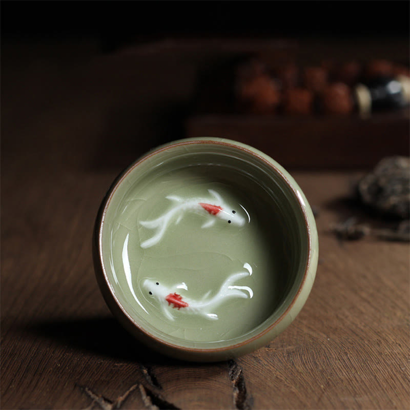 Buddha Stones Colorful Koi Fish Ceramic Teacup Kung Fu Tea Cup Bowl - Beige Koi Fish 6.8cm*3.4cm*55ml - image 44