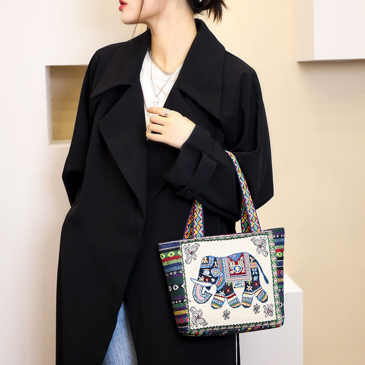 Elephant Butterfly Embroidered Large Capacity Canvas Tote Bag Shoulder Bag - image 2