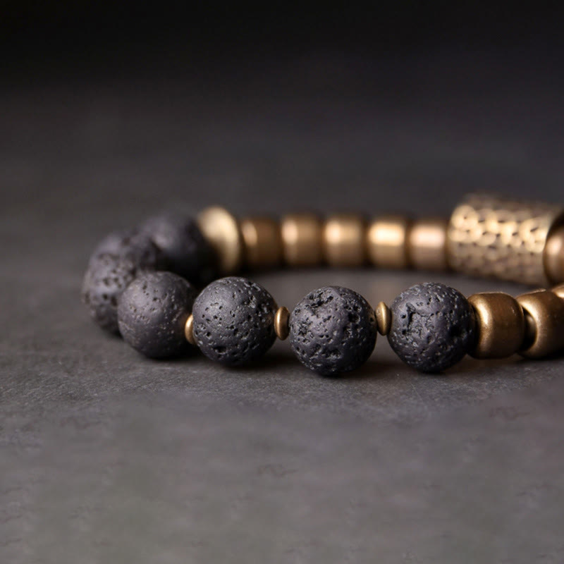 Buddha Stones Lava Rock Stone Rainbow Obsidian Brass Support Healing Bracelet - image 2