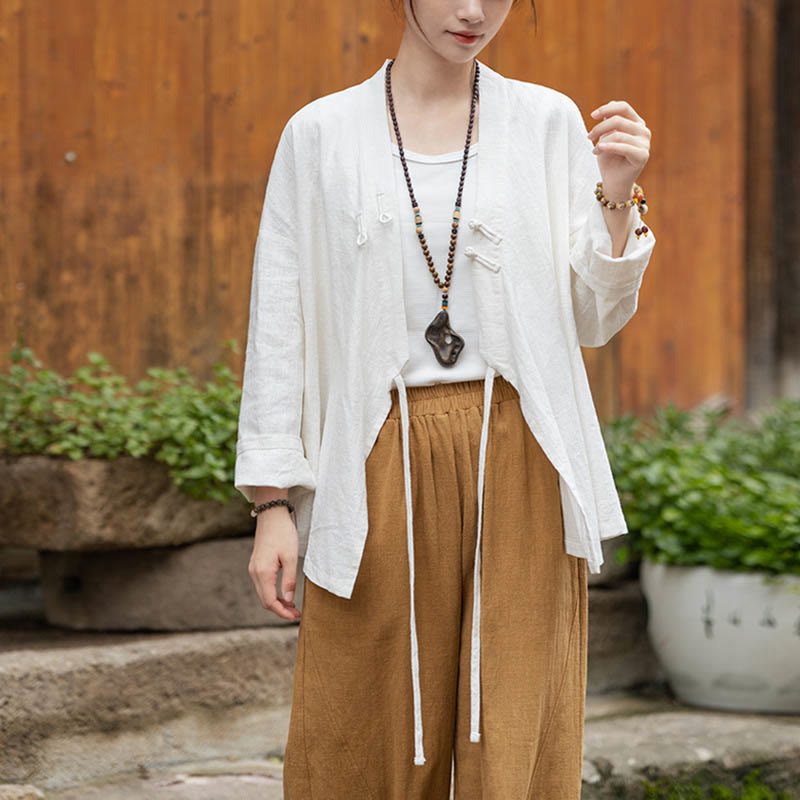 Buddha Stones Frog-Button Hanfu Design Shirt Top Ramie Linen Jacket