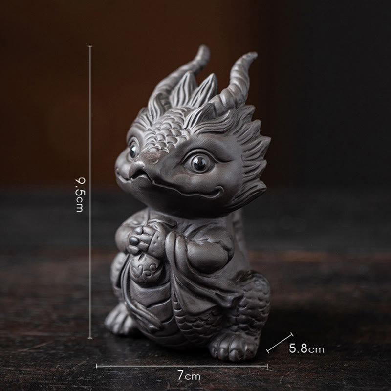 Buddha Stones Luck Dragon Wealth Tea Pet Purple Clay Figurine Decoration - Little Dragon Girl-Black 7*5.8*9.5cm - image 16