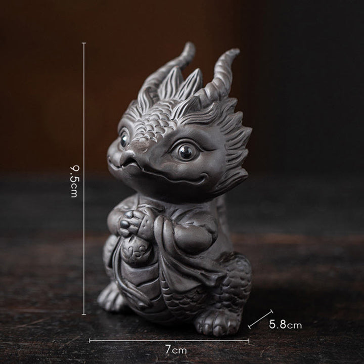Buddha Stones Luck Dragon Wealth Tea Pet Purple Clay Figurine Decoration - Little Dragon Girl-Black 7*5.8*9.5cm - image 16