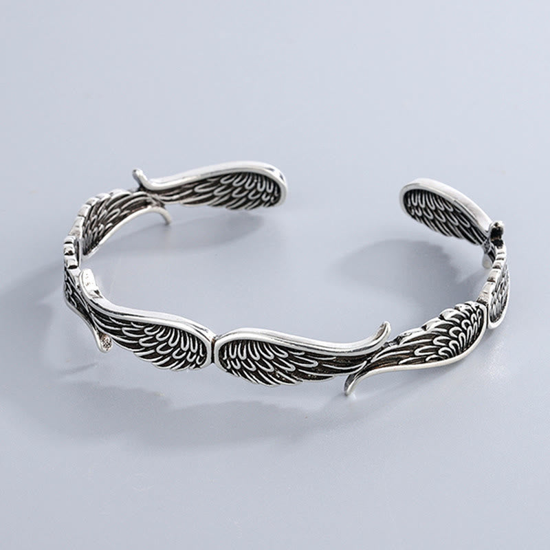 Buddha Stones Angel Wings Feather Pattern Carved Luck Cuff Bracelet Bangle - image 5
