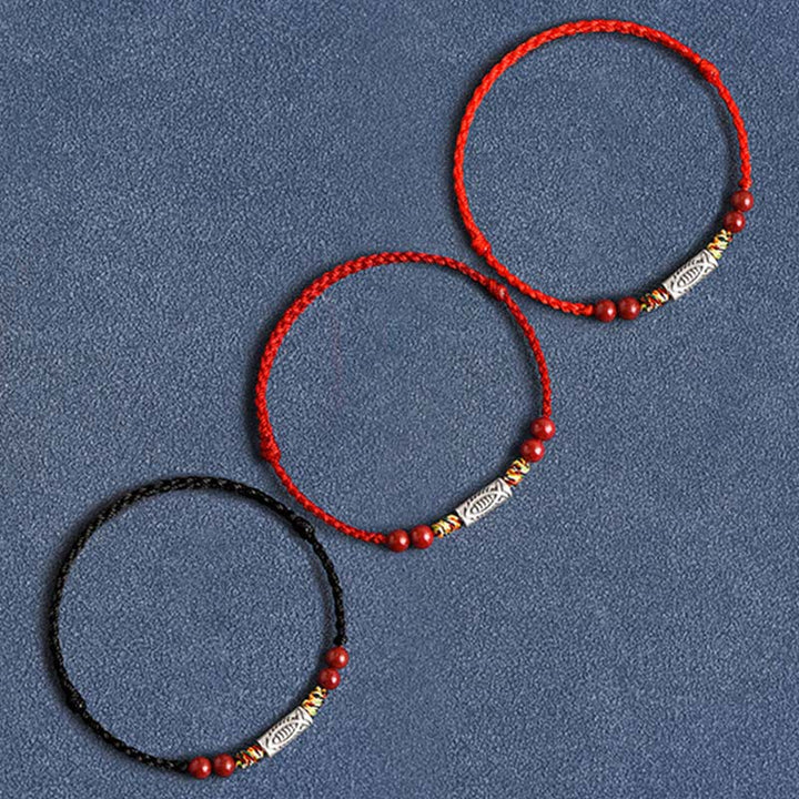 Buddha Stones 925 Sterling Silver Koi Fish Cinnabar Bead Wealth Handcrafted Braided Bracelet Anklet - image 19