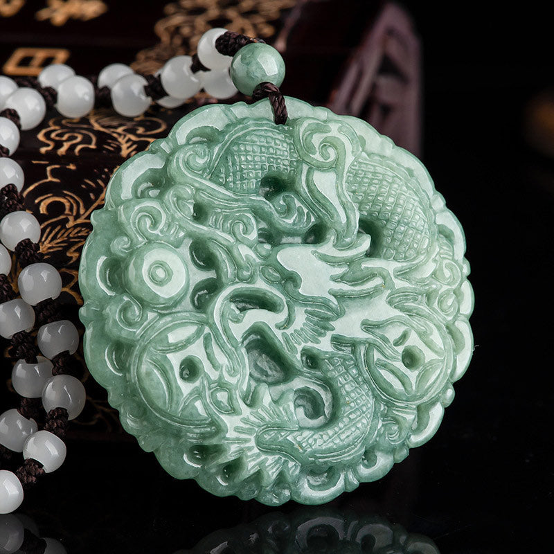 Buddha Stones Chinese Zodiac Dragon Jade Fortune Necklace String Pendant - image 2