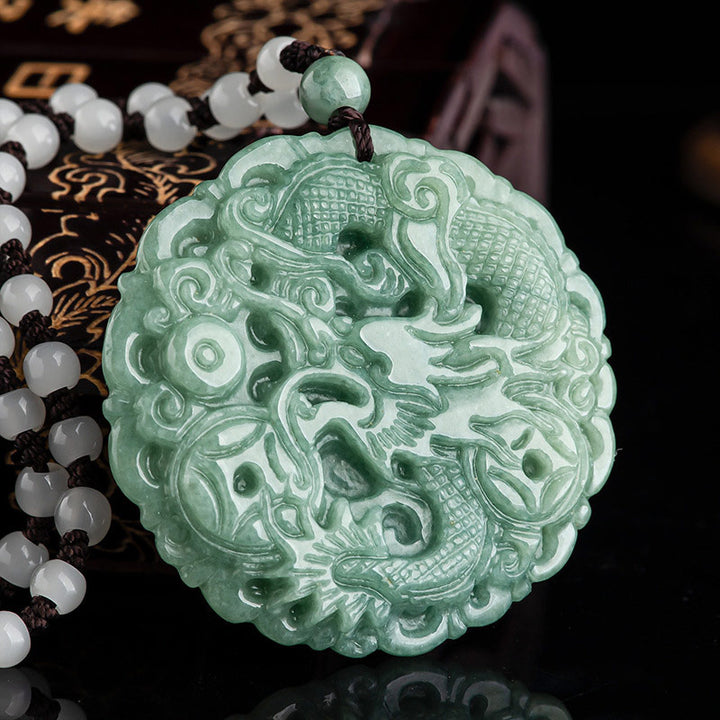 Buddha Stones Chinese Zodiac Dragon Jade Fortune Necklace String Pendant - image 2
