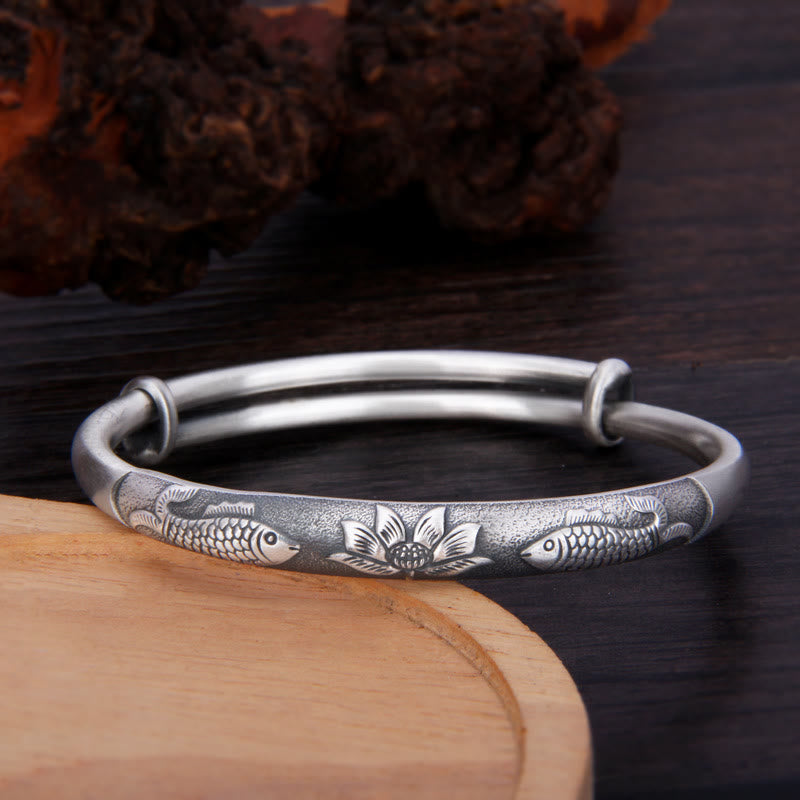 Buddha Stones 999 Sterling Silver Koi Fish Lotus Wealth Luck Bracelet Bangle - Koi Fish(Luck♥Prosperity) - image 1