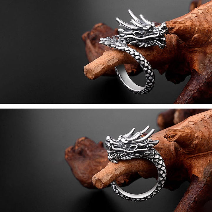 Buddha Stones 990 Sterling Silver Vintage Dragon Design Luck Protection Strength Adjustable Ring - image 9